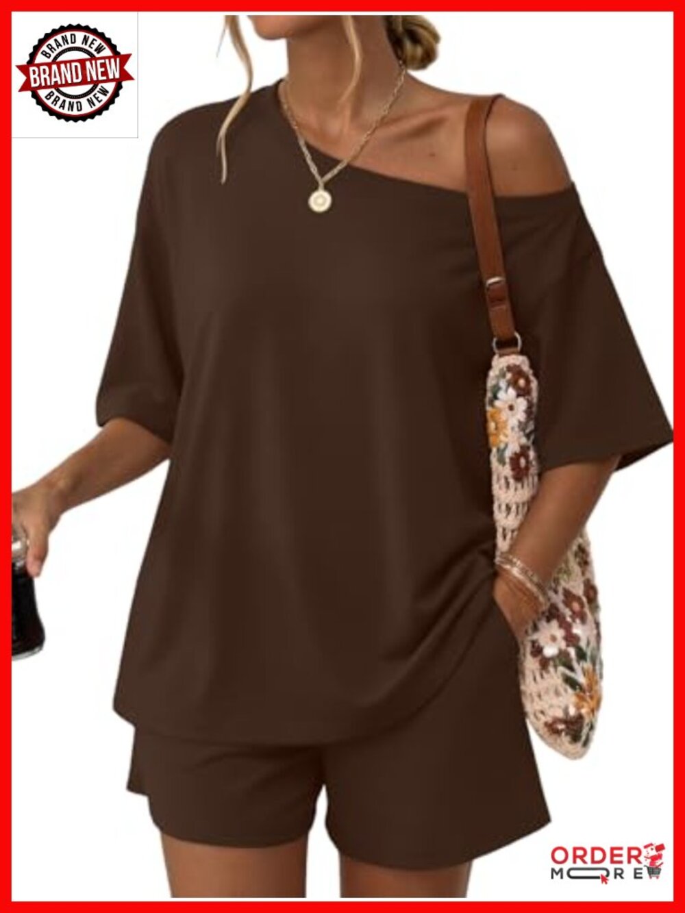 Women's 2 Piece Off Shoulder Top & Shorts Lounge Set Rayon Spandex Summer